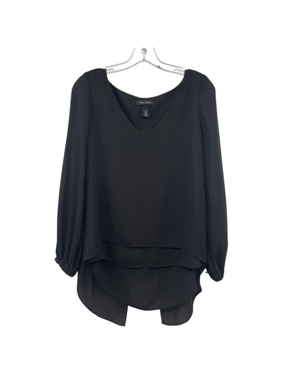 WHBM Womens Tiered Blouse Long Sleeve Black Size 2X